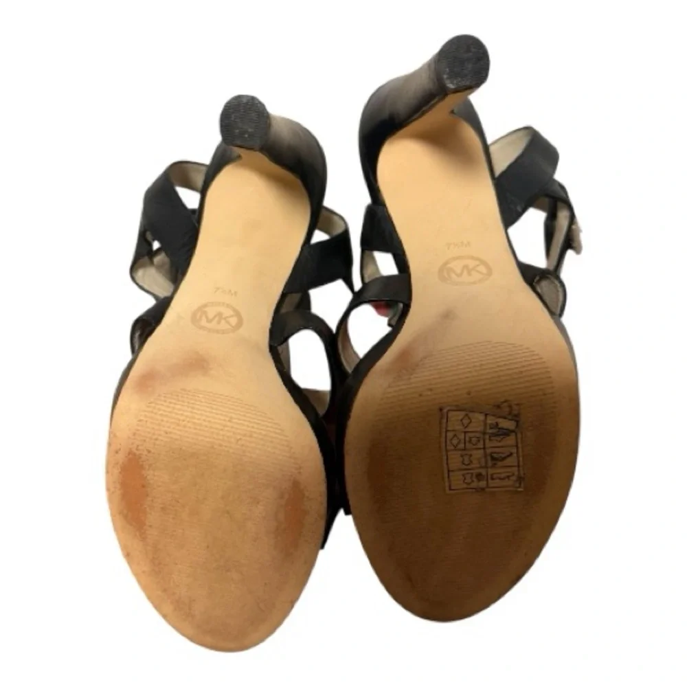 MICHAEL Michael Kors Sherry Black Leather Studded Caged Platform Heels - 7.5M